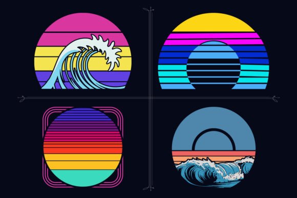 Neon Surfing Graphic Shapes Retro Design